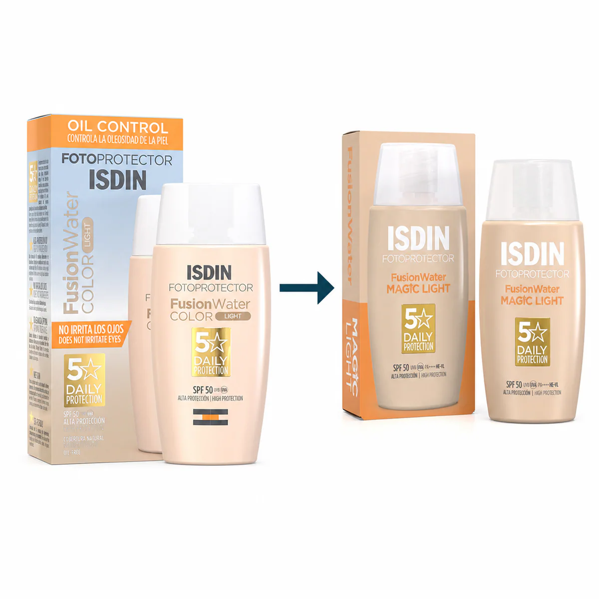 ضدآفتاب رنگی ایزدین ISDIN Fusion Water MAGIC Light SPF 50 حجم 50 میلی‌لیتر؛ نمای تکمیلی 4