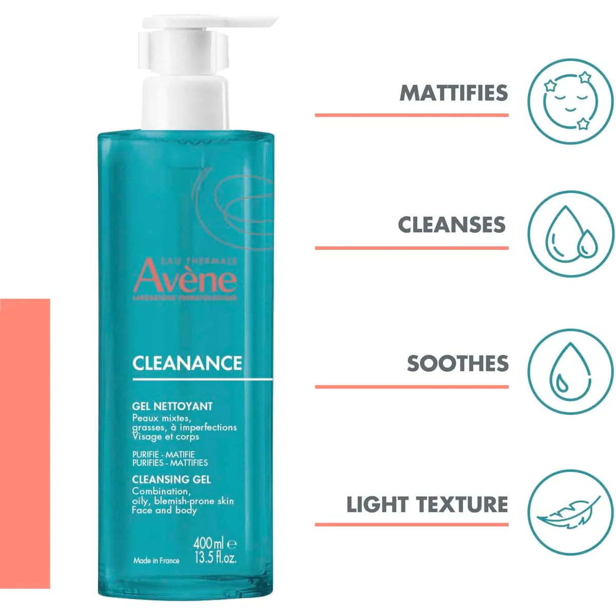 ژل شوینده اون Avène Cleanance Cleansing Gel حجم 400 میلی‌لیتر؛ نمای تکمیلی 3