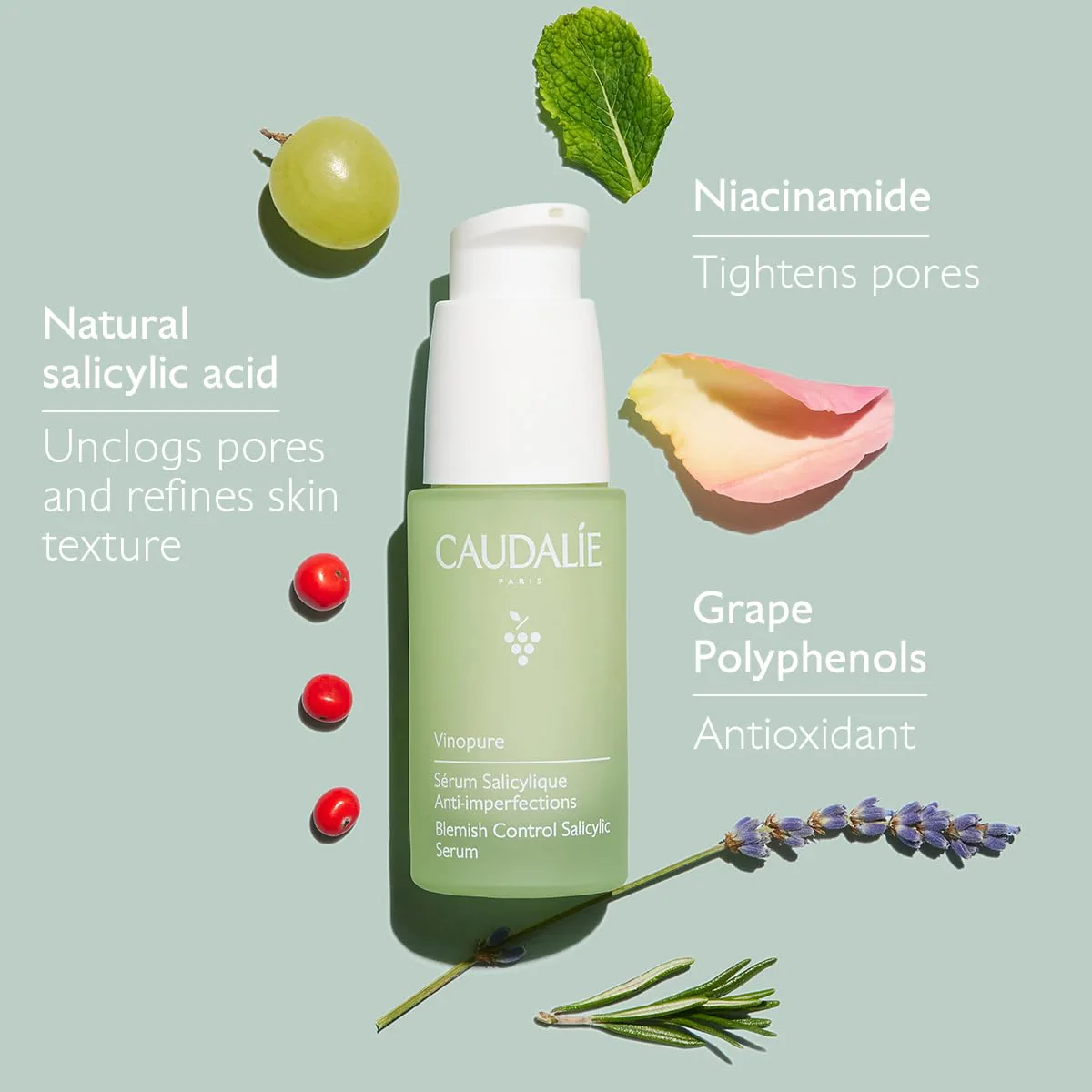 سرم ضدجوش کدلی Caudalie Vinopure Blemish Control Salicylic Serum حجم 30 میلی‌لیتر؛ نمای تکمیلی 3