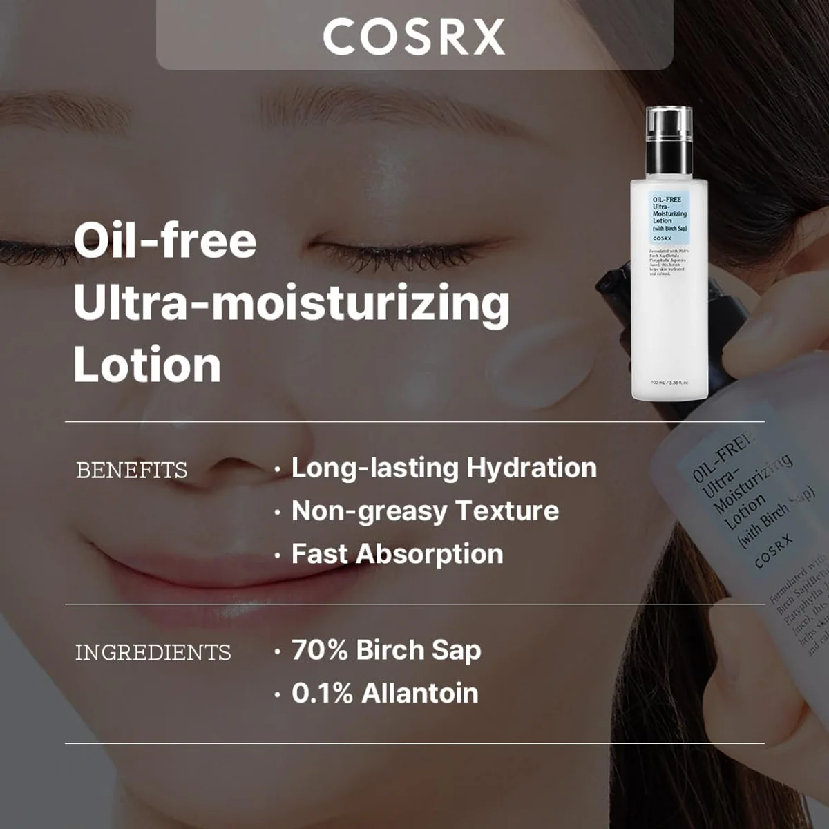 لوسیون مرطوب‌کننده کوزارکس COSRX Oil-Free Ultra-Moisturizing Lotion with Birch Sap حجم 100 میلی‌لیتر؛ نمای تکمیلی 4