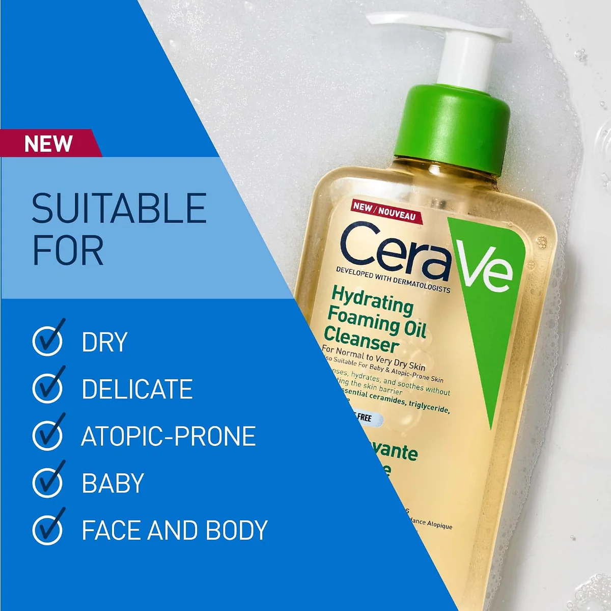 شوینده روغنی فومی سراوی CeraVe Hydrating Foaming Oil Cleanser حجم 473 میلی‌لیتر؛ نمای تکمیلی 4
