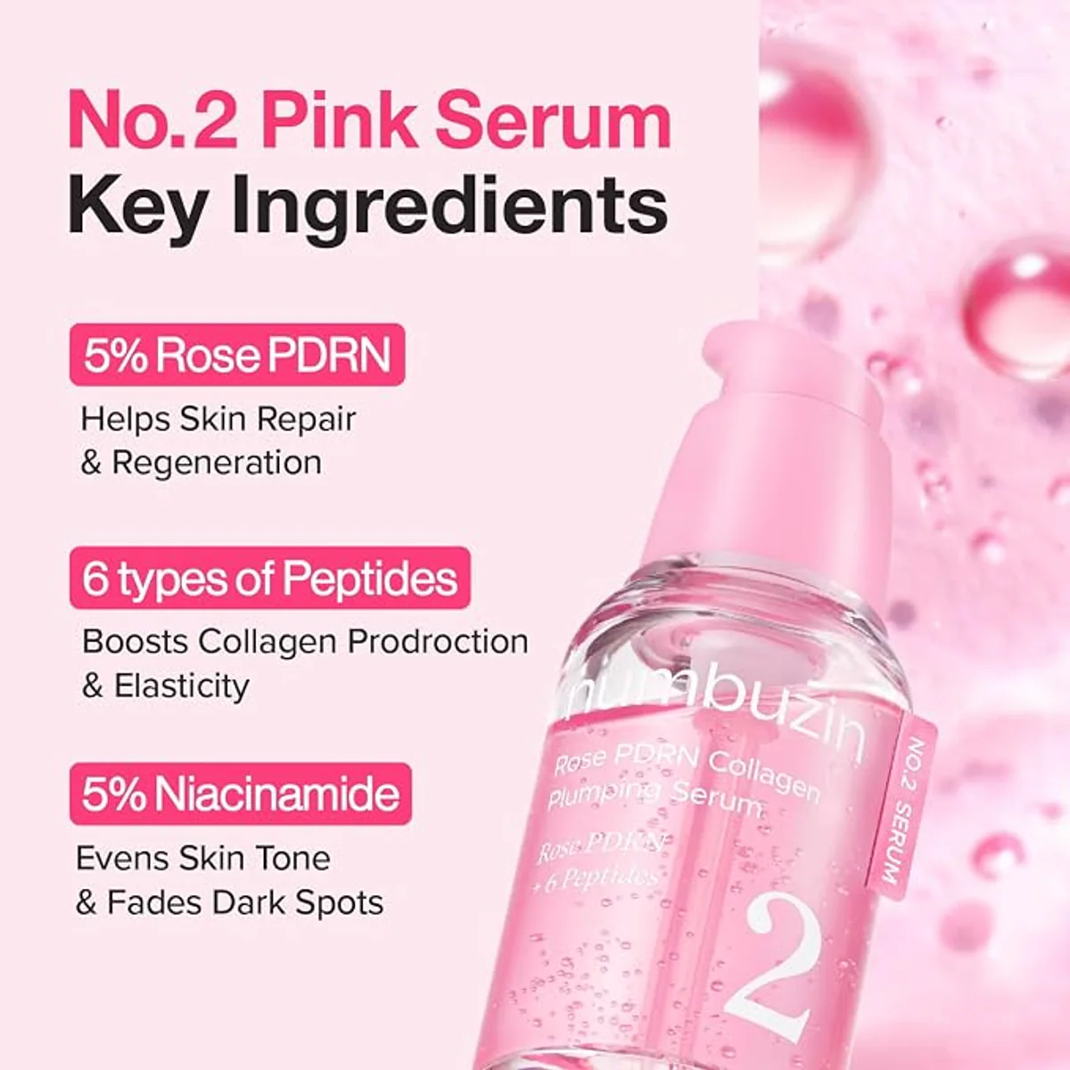 سرم نامبوزین Numbuzin No.2 Rose PDRN Collagen Plumping Serum حجم 30 میلی‌لیتر؛ نمای تکمیلی 4