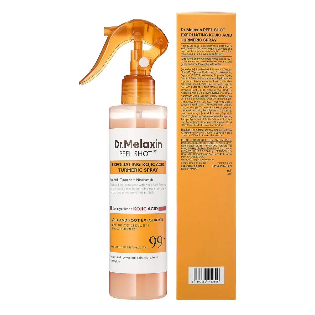 اسپری لایه‌بردار بدن دکتر ملاکسین Dr.Melaxin Peel Shot Kojic Acid & Turmeric حجم 200 میلی‌لیتر؛ نمای تکمیلی 9