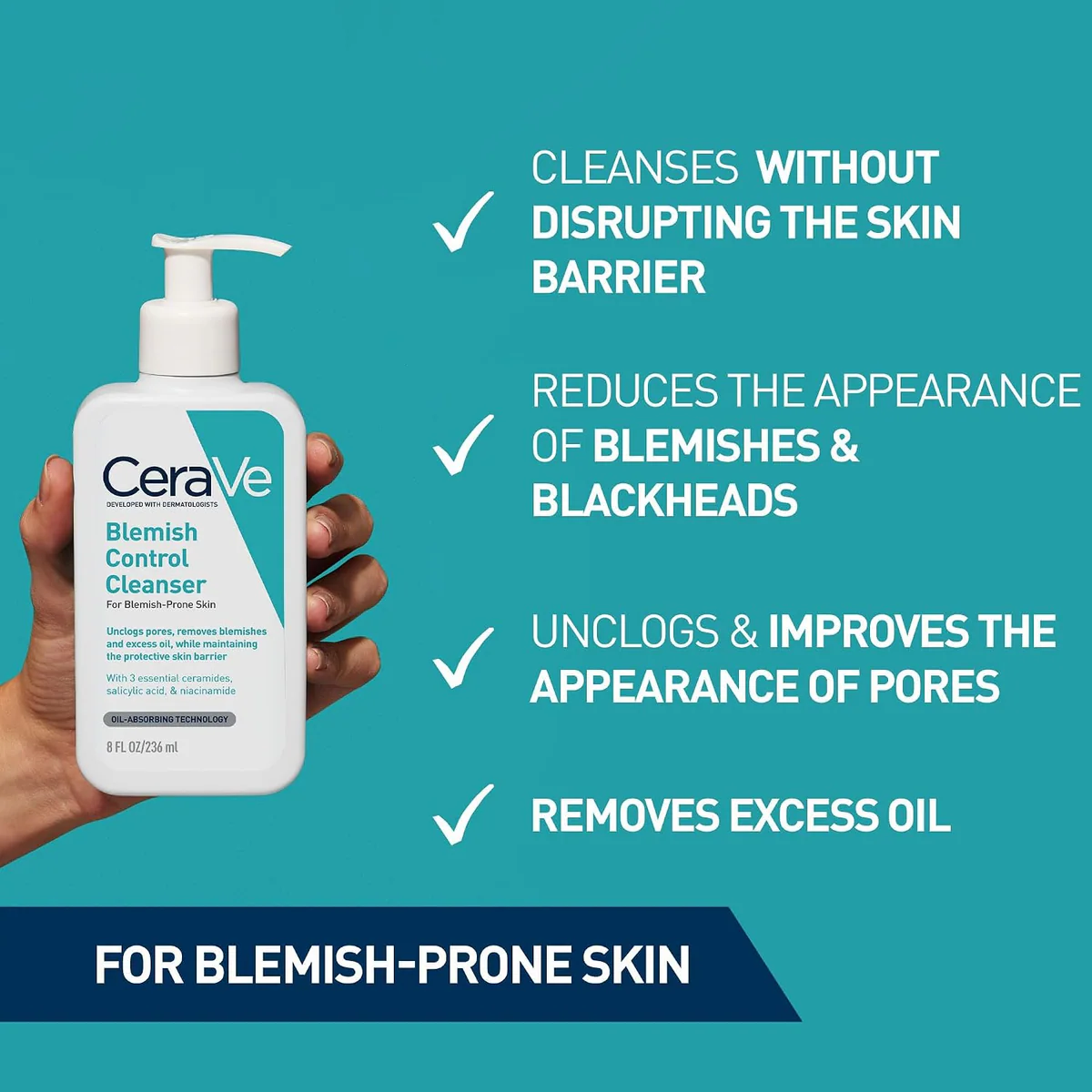 ژل شوینده سراوی CeraVe Blemish Control Cleanser با 2٪ سالیسیلیک اسید حجم 236 میلی‌لیتر؛ نمای تکمیلی 7