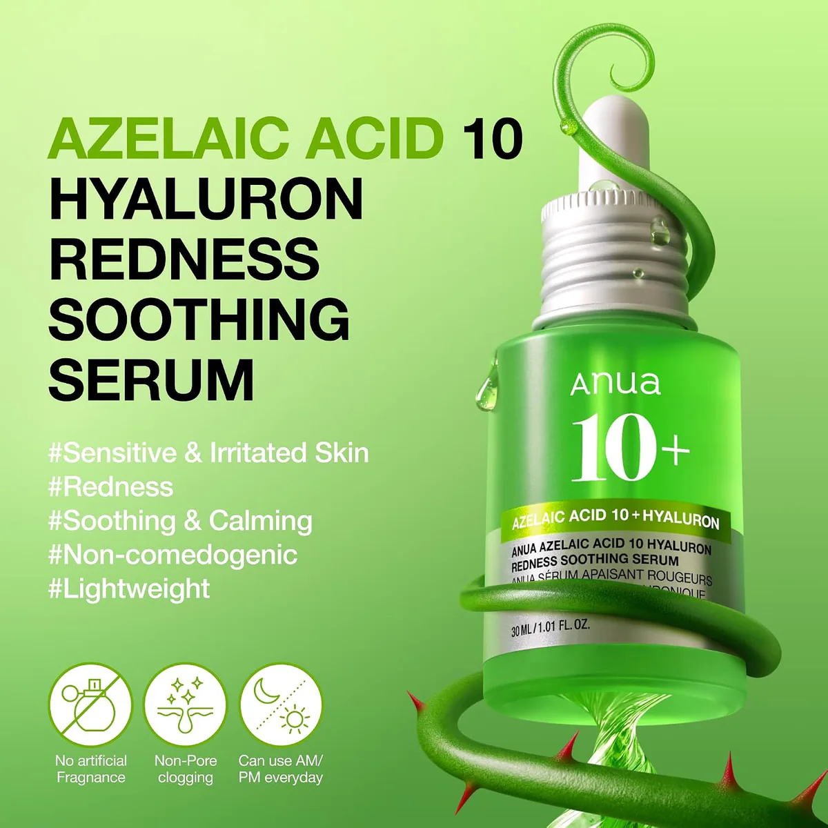 سرم آزالئیک اسید آنوا Anua Azelaic Acid 10 Hyaluron Redness Soothing Serum حجم 30 میلی‌لیتر؛ نمای تکمیلی 5