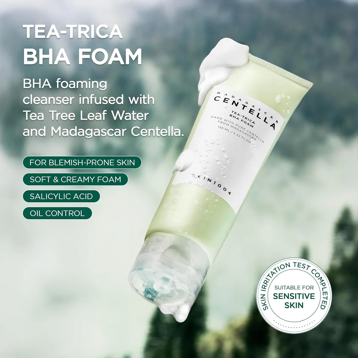 فوم شوینده اسکین 1004 SKIN1004 Tea-Trica BHA Foam حجم 125 میلی‌لیتر؛ نمای تکمیلی 6
