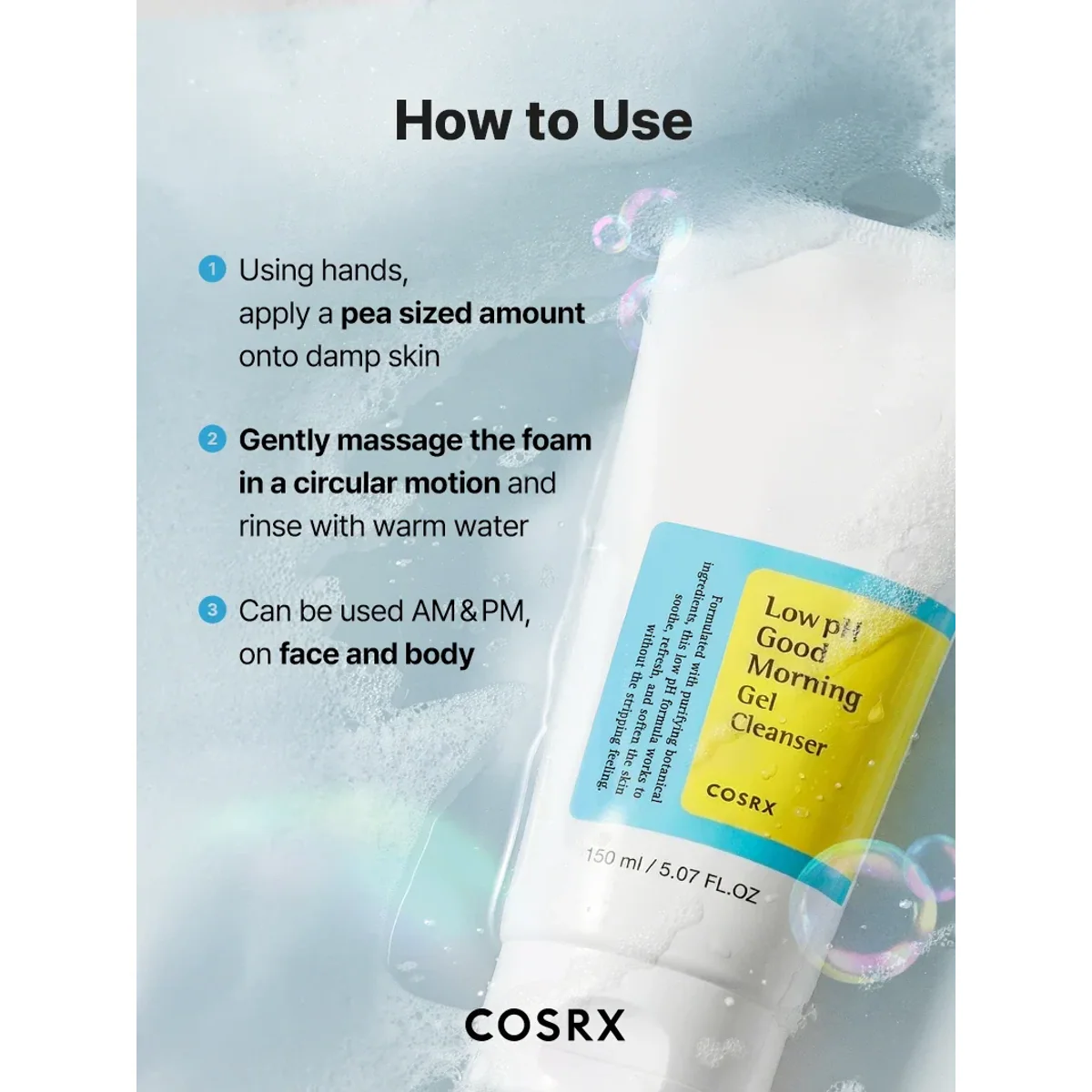 ژل شوینده کوزارکس COSRX Low pH Good Morning Gel Cleanser حجم 150 میلی‌لیتر؛ نمای تکمیلی 2
